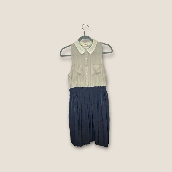 Anthropologie Postmark Cream and Navy Blue Sleeveless Mini Dress Size 6 - Picture 1 of 5